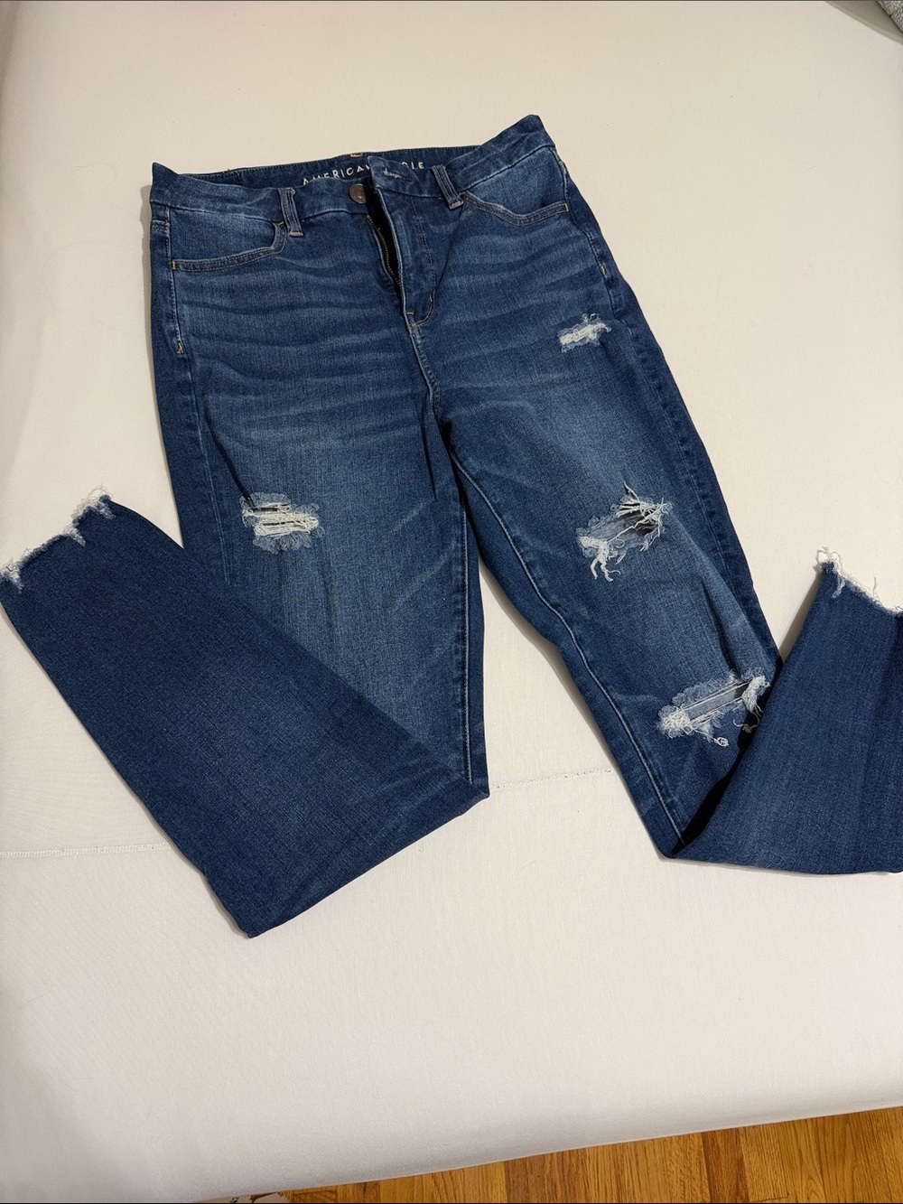 American Eagle Outfitters Dark Blue Distressed Skinny Jeans